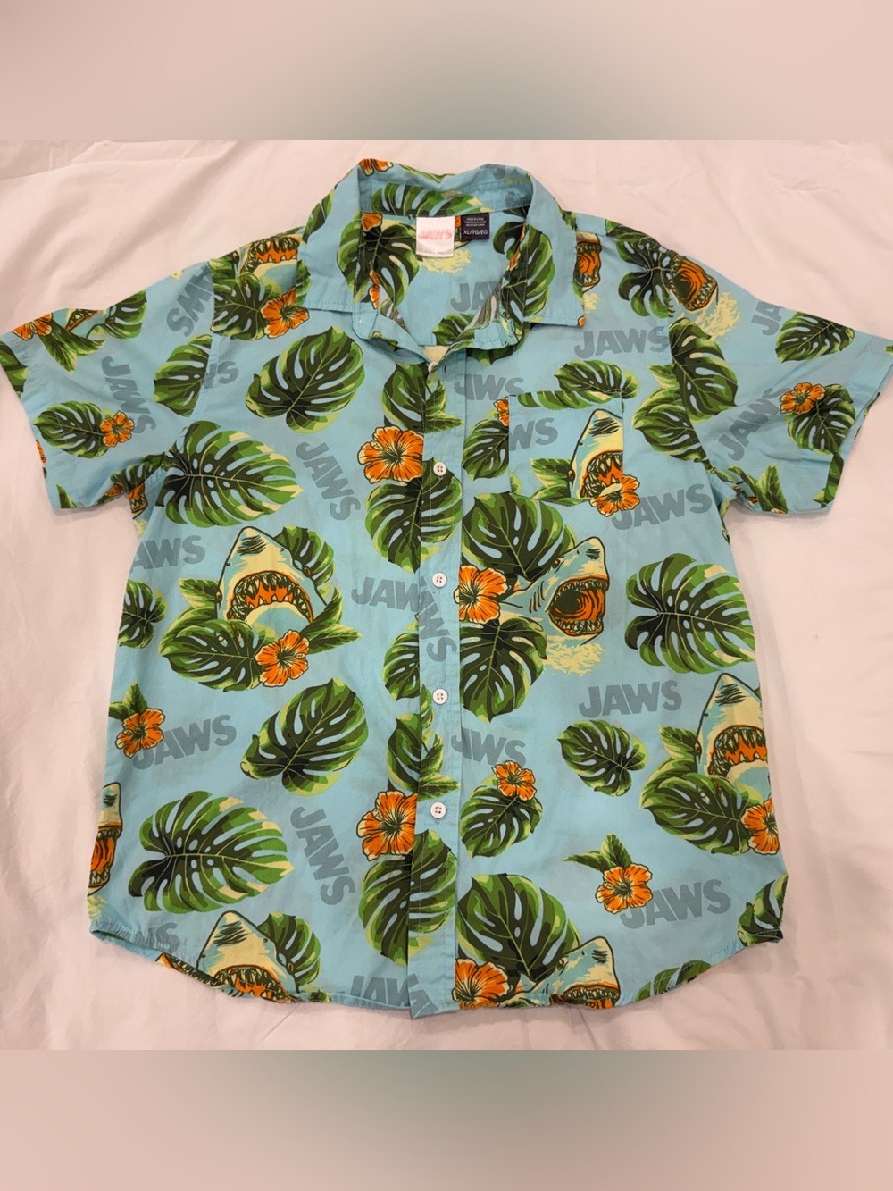 Kids Jaws Graphic Button-Down Shirt - Light Blue